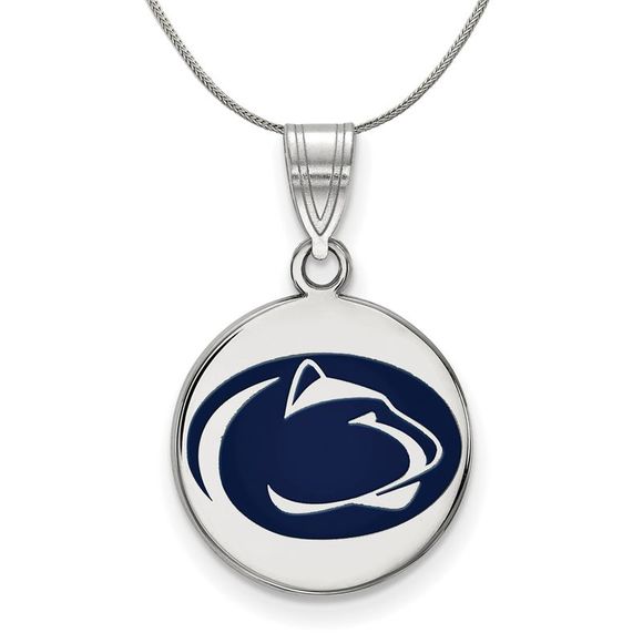Sterling Silver Penn State Medium Enamel Disc Necklace - 20 In